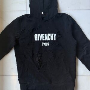 Givenchy Distressed Black Hoodie with White Logo
